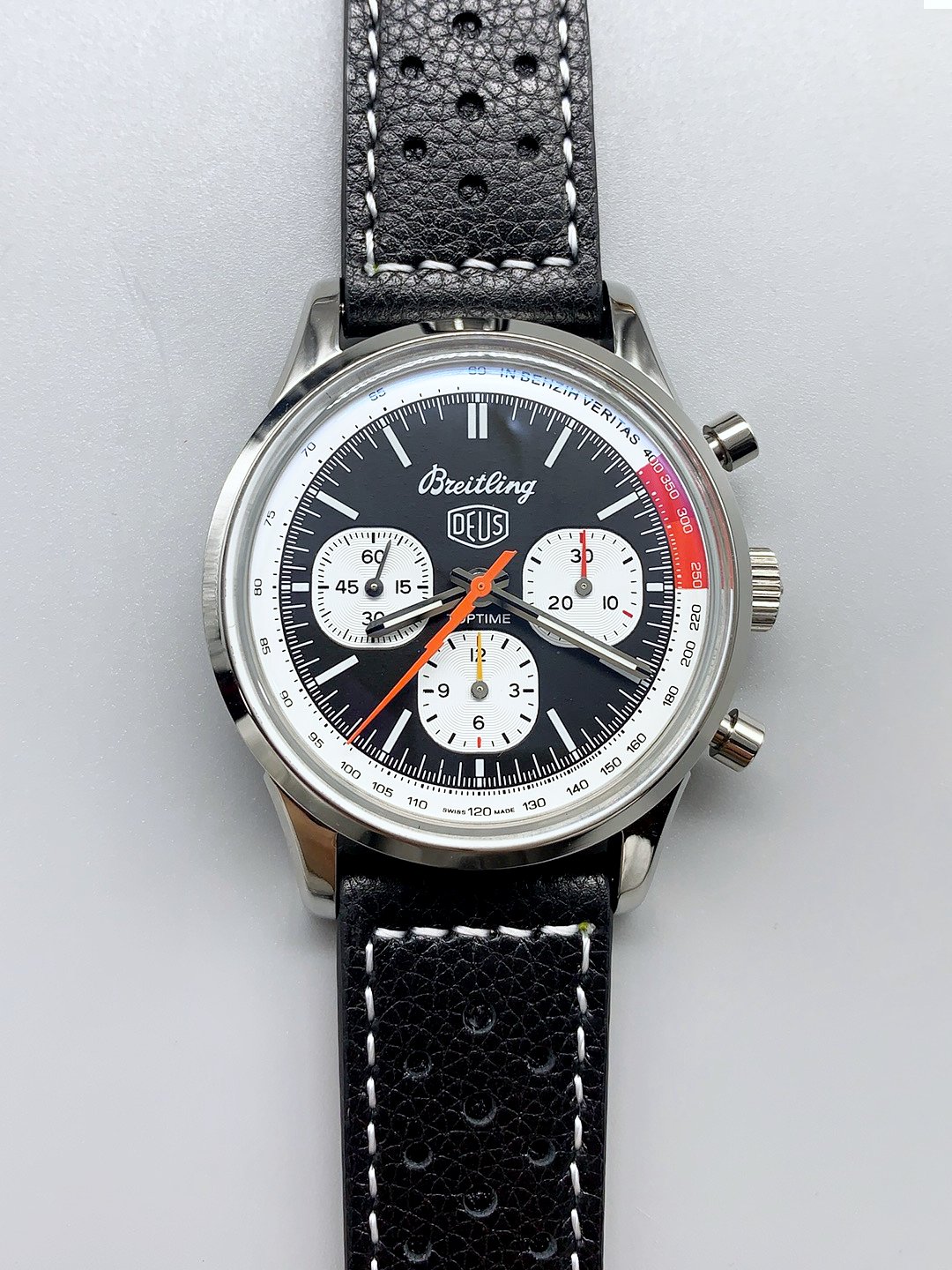 Breitling Top Time B01 Deus Edition Black Dial Leather Strap(1;1Super Clone)