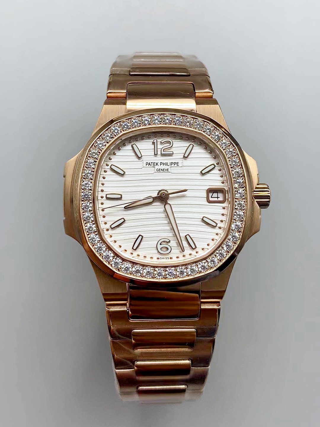 Patek Philippe Nautilus 7010/1GR-011 32MM- Genuine Diamonds on Bezel(1:1 Super Clone)